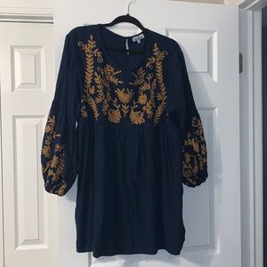 Navy Embroidered Tunic Top